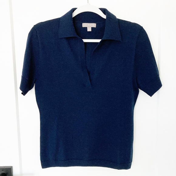 J. Crew Navy Blue Short-sleeve Sweater-Polo in Merino Wool - M - Picture 2 of 5